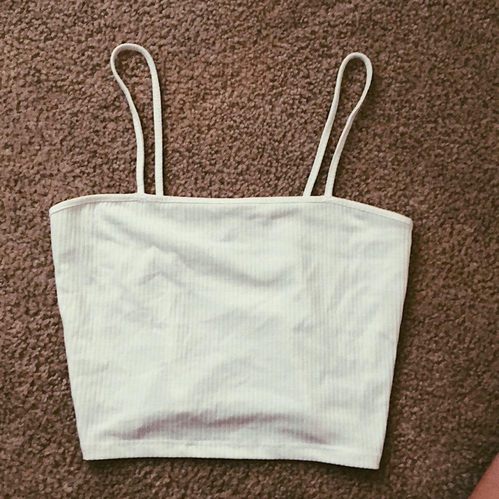 white straight ribbed top